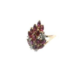 Vintage 14K Two Tone Gold Diamond & Ruby Cocktail Ring